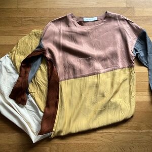 Walk of Shame Color Block Maxi Dress Mauve Mustard Cream Long Sleeve Large